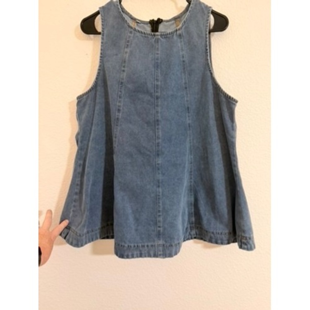 Blue Denim Sleeveless A-Line Panel Top Medium Wash Back Zip 2XL Western Rodeo
